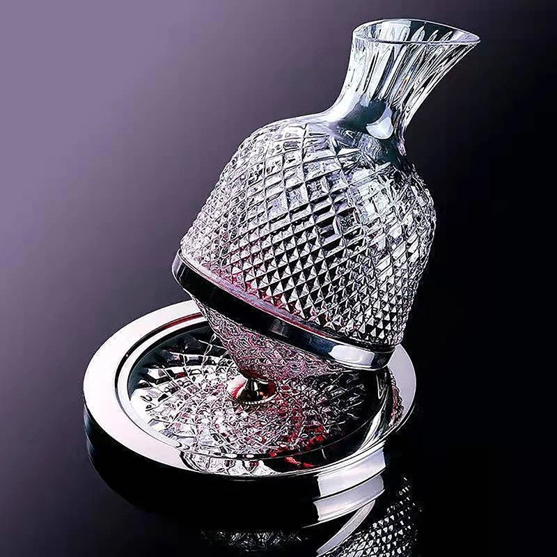 LOCOM Premium Lead-Free Crystal 360-Degree Rotating Wine Decanter with Gold-Tone Axis Base (1500ml / 50.7 oz)