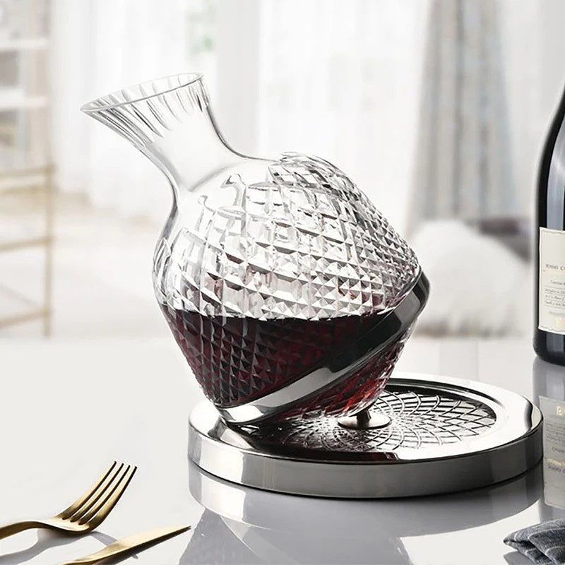 LOCOM Premium Lead-Free Crystal 360-Degree Rotating Wine Decanter with Gold-Tone Axis Base (1500ml / 50.7 oz)