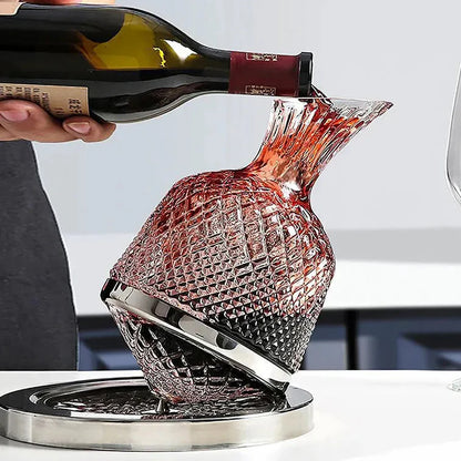 LOCOM Premium Lead-Free Crystal 360-Degree Rotating Wine Decanter with Gold-Tone Axis Base (1500ml / 50.7 oz)
