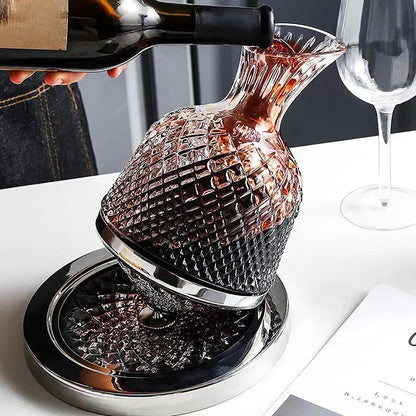 LOCOM Premium Lead-Free Crystal 360-Degree Rotating Wine Decanter with Gold-Tone Axis Base (1500ml / 50.7 oz)