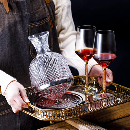 LOCOM Premium Lead-Free Crystal 360-Degree Rotating Wine Decanter with Gold-Tone Axis Base (1500ml / 50.7 oz)