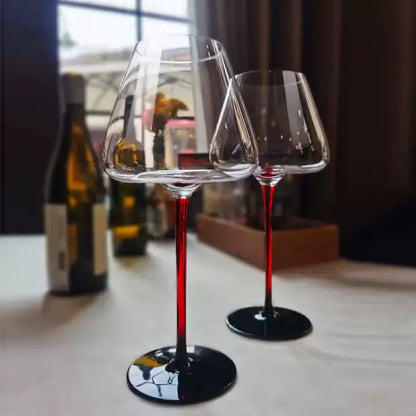 LOCOM Premium Lead-Free Crystal Burgundy Wine Glass with Color-Infused Ruby Red Stem (600ml / 20.3 fl oz)