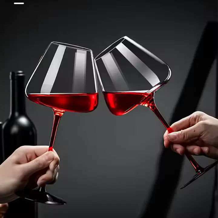 LOCOM Premium Lead-Free Crystal Burgundy Wine Glass with Color-Infused Ruby Red Stem (600ml / 20.3 fl oz)