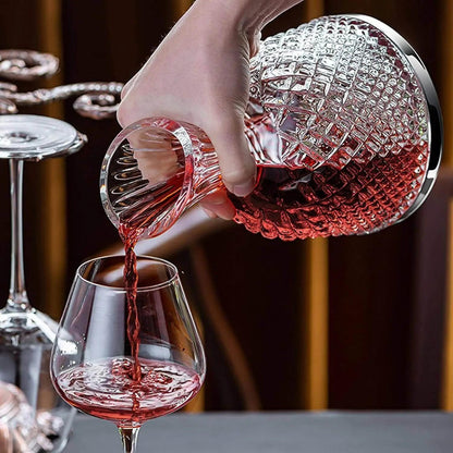 LOCOM Premium Lead-Free Crystal 360-Degree Rotating Wine Decanter with Gold-Tone Axis Base (1500ml / 50.7 oz)
