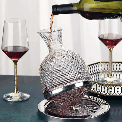 LOCOM Premium Lead-Free Crystal 360-Degree Rotating Wine Decanter with Gold-Tone Axis Base (1500ml / 50.7 oz)