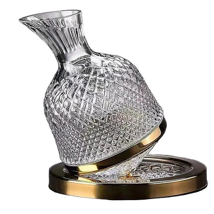 LOCOM Premium Lead-Free Crystal 360-Degree Rotating Wine Decanter with Gold-Tone Axis Base (1500ml / 50.7 oz)