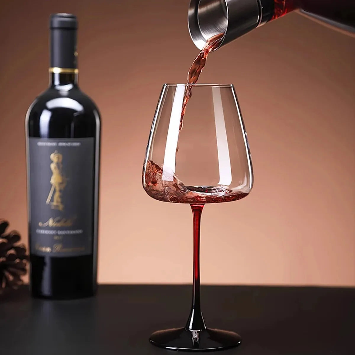 LOCOM Premium Lead-Free Crystal Burgundy Wine Glass with Color-Infused Ruby Red Stem (600ml / 20.3 fl oz)